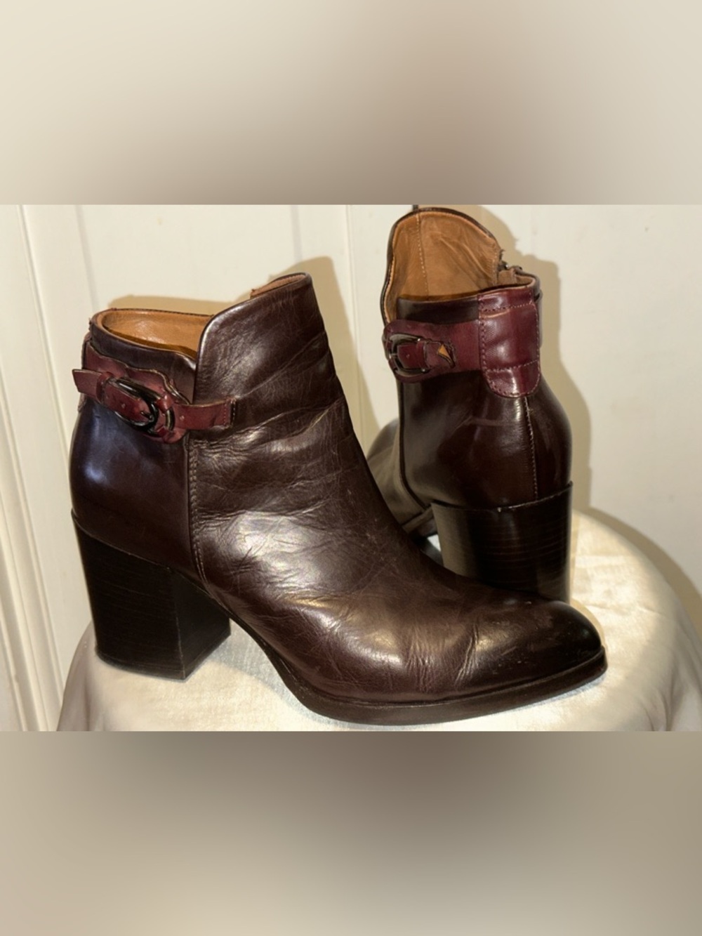 Alberto Fermani Italian Leather Ankle Boots 2 Tone Brown 3” Heel Women’s 38 7.5